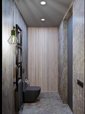 Beton ve Mermer Altında Döşemeleri olan 3B Hazırlama Modern Banyo Tasarımı