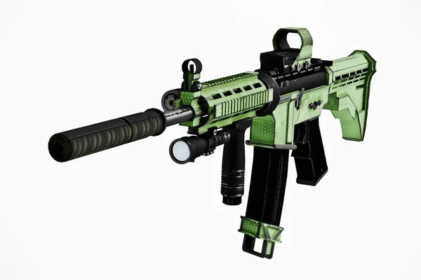 3D型自动步枪 装有准分子瞄准器和消声器 — 图库照片