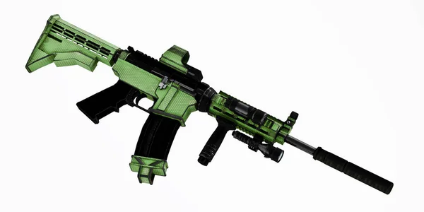 Modell Automatisches Gewehr Mit Kollimatorvisier Und Schalldämpfer — Stockfoto
