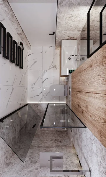 Rendu Design Salle Bains Moderne Avec Des Tuiles Sous Béton — Photo