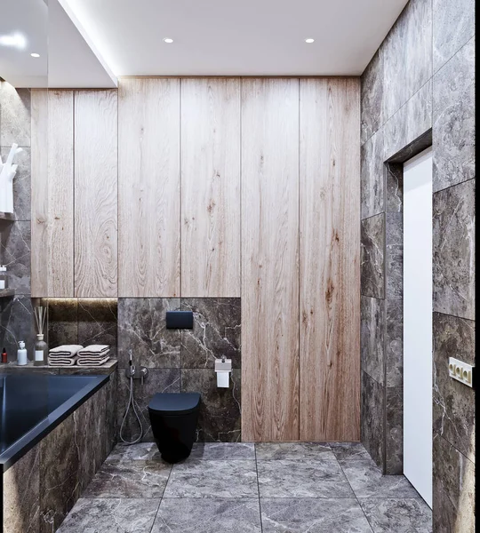 Сучасний Дизайн Ванної Кімнати Плиткою Мармур Дерево — стокове фото