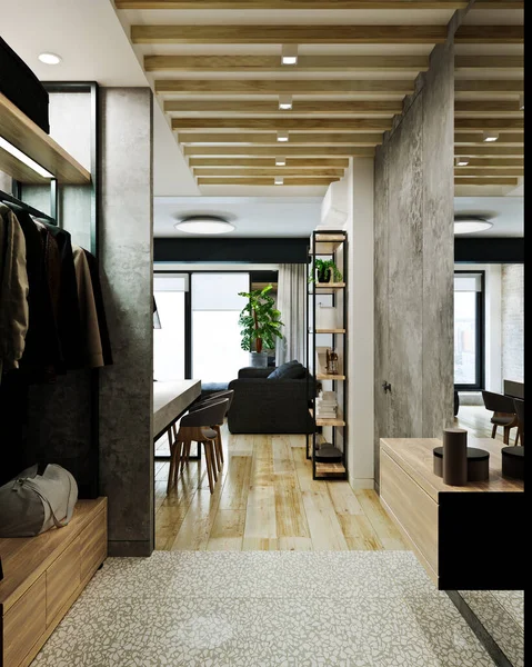 現代のロフトスタイルのアパートインテリアプライベートハウス — ストック写真