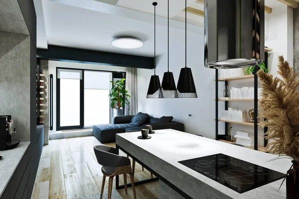 Appartement Style Loft Moderne Intérieur Maison Privée — Photo
