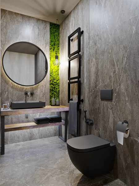 Rendering Design Banheiro Moderno Com Azulejos Concreto Mármore — Fotografia de Stock