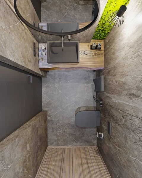 Beton Mermer Altında Döşemeleri Olan Hazırlama Modern Banyo Tasarımı — Stok fotoğraf