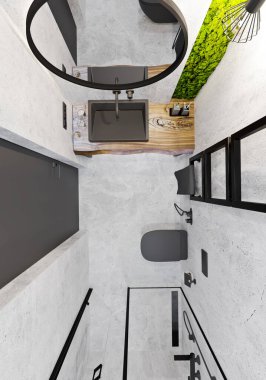 Beton ve Mermer Altında Döşemeleri olan 3B Hazırlama Modern Banyo Tasarımı