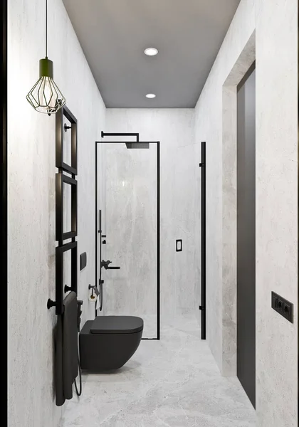 Rendering Modernt Badrum Design Med Plattor Betong Och Marmor — Stockfoto
