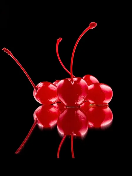 Cherry bunch isolated over black background — Stock Photo, Image