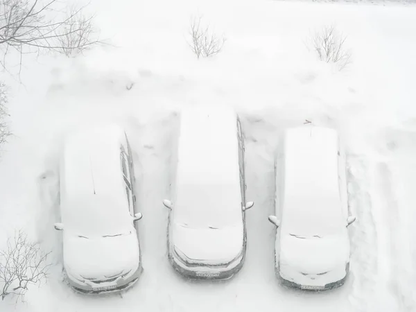 Машины Свежевыпавшим Снегом — стоковое фото