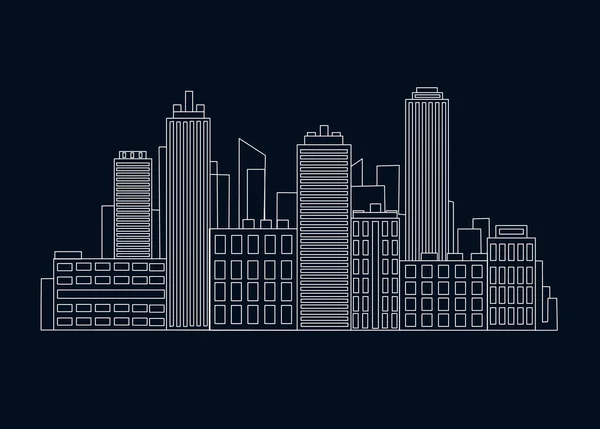 Ilustración Vectorial Una Gran Ciudad Con Rascacielos Dibuja Con Una — Vector de stock