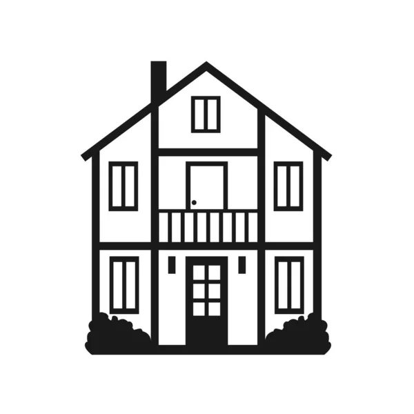 Icona Vettoriale Una Casa Due Piani Con Balcone Sfondo Bianco — Vettoriale Stock