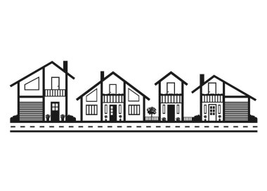 Özel evleri olan bir caddenin ikonu. Kentsel mimarinin beyazı üzerine siyahı yansıtması.