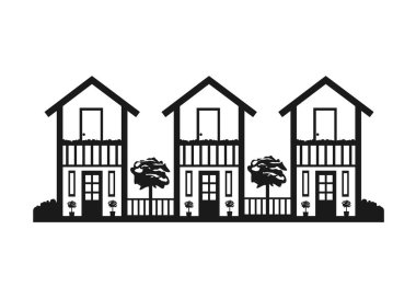 Özel evleri olan bir caddenin ikonu. Kentsel mimarinin beyazı üzerine siyahı yansıtması.