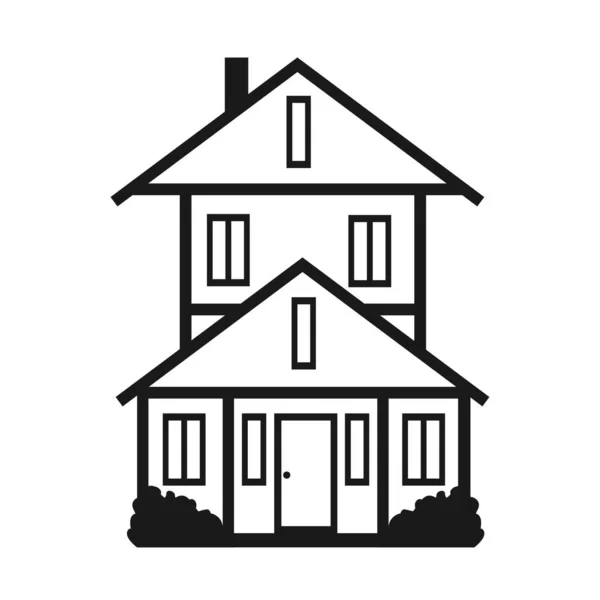 Векторная Икона Двухэтажного Частного Дома Балконом Белом Фоне Значок Архитектуры — стоковый вектор