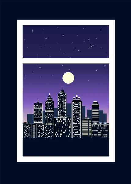 Ilustração Vetorial Uma Grande Cidade Noturna Cidade Noturna Estilo Plano — Vetor de Stock