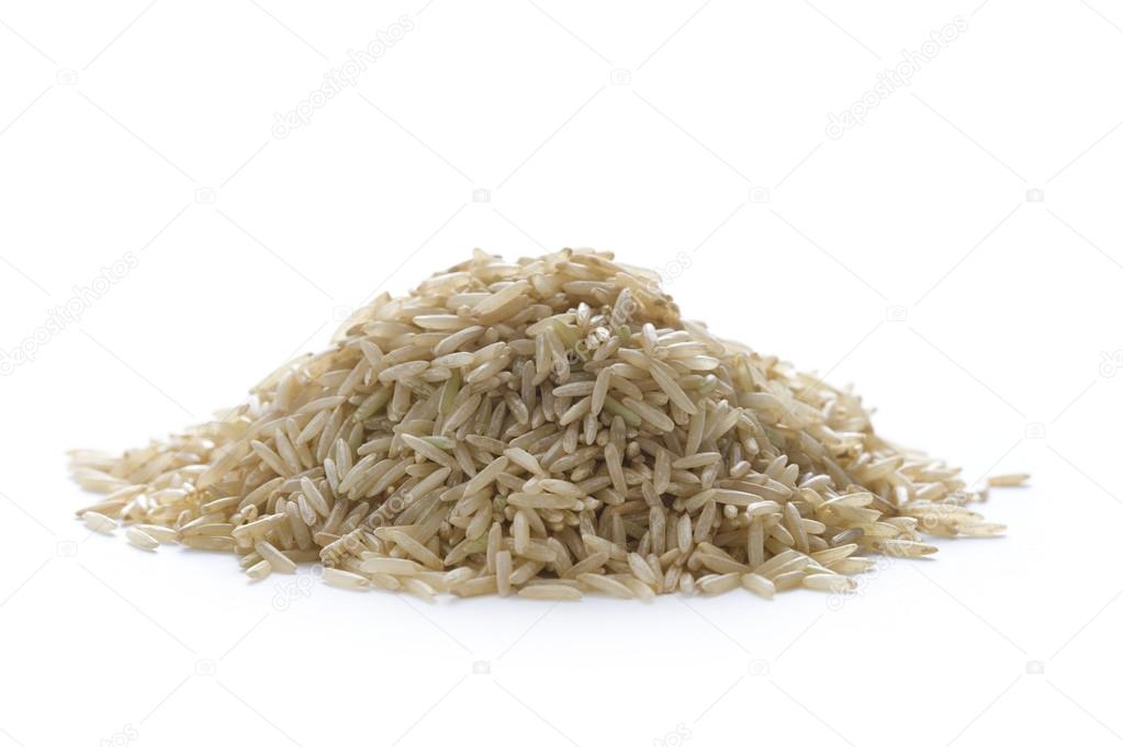 Wholegrain brown basmati rice on white