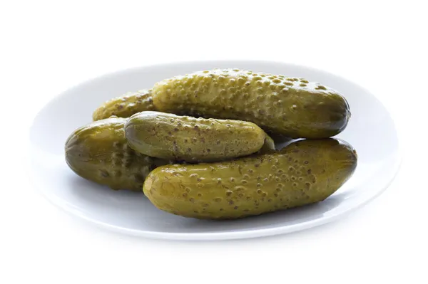 Gherkin or gerkins in a dish isolated — Stock Photo, Image