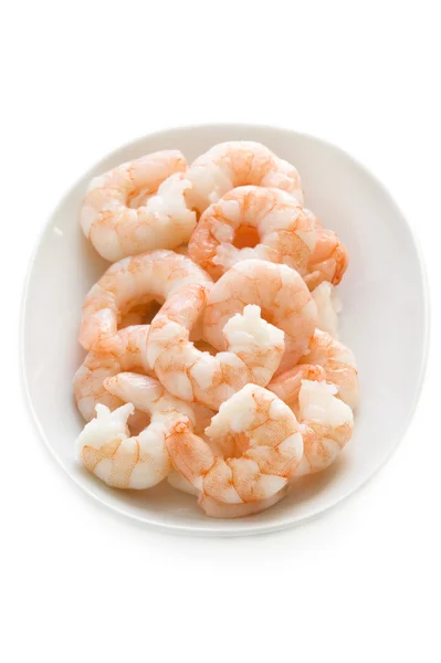 Fresh cooked king prawns in a dish isolated — Stock Photo, Image
