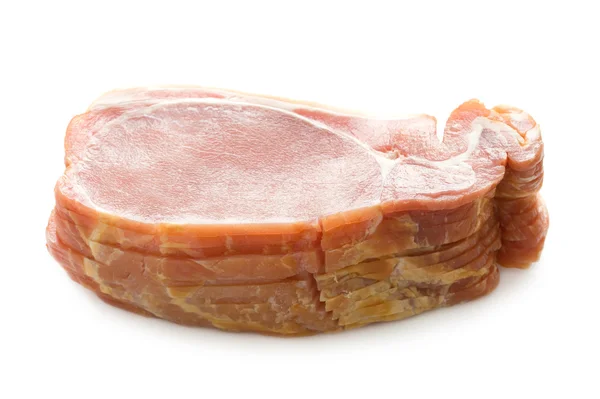Raw back bacon slices isolated on white — Stock Photo, Image