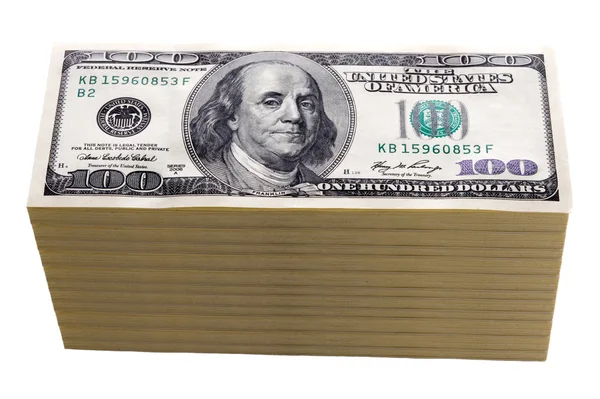 One hundred dollar bills isolated — Stock Photo, Image