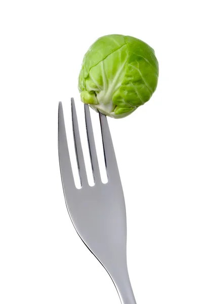 Brussel sprout op een vork — Stockfoto