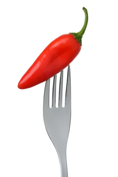 Pimienta de chile en un tenedor sobre blanco —  Fotos de Stock