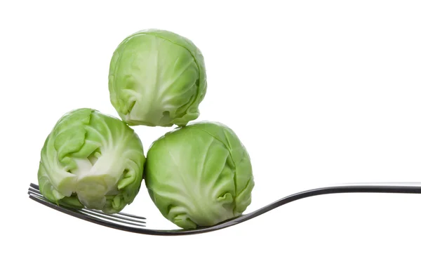 Rosenkohl auf einer Gabel — Stockfoto