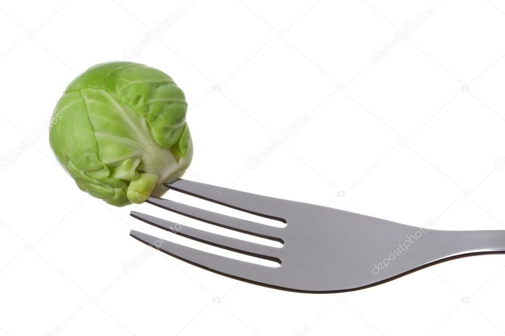 Brussel sprout on a fork