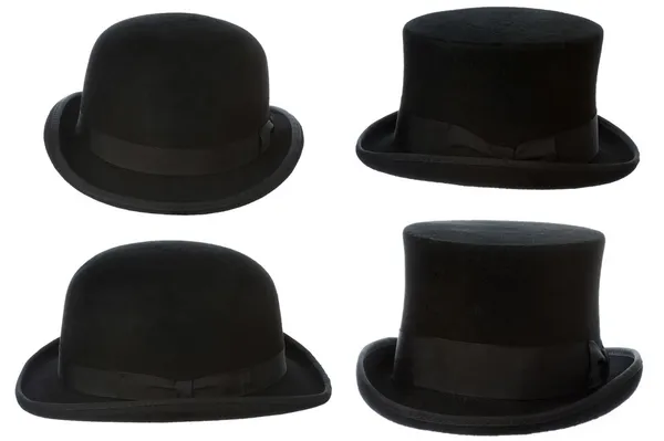 Front and side view of top and bowler hats isolated — Stock Photo, Image