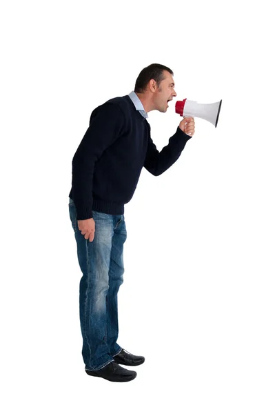 Hombre con sonda aislada en blanco — Foto de Stock