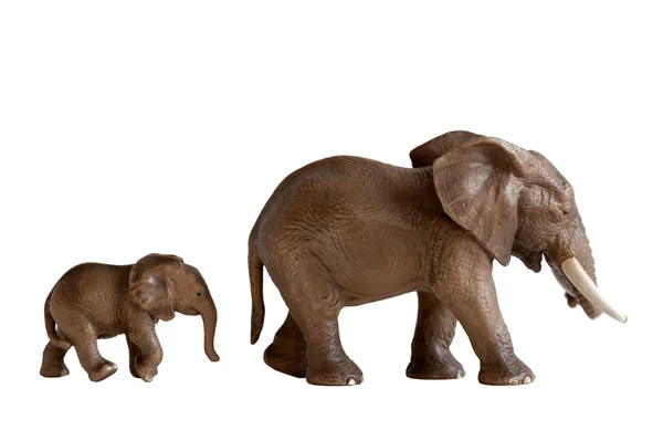 Matka a dítě slon hračky izolované bílým pozadím — Stock fotografie