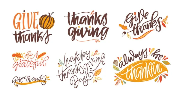 Festschrift Happy Thanksgiving Day Für Postkarte Symbol Logo Oder Abzeichen — Stockvektor
