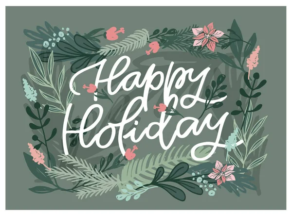 Joyeux Noël Bonne Année Carte Postale Mignonne Affiche Vacances Carte — Image vectorielle