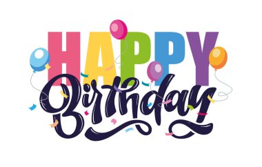 Cute hand drawn birthday invitation. Happy birthday postcard.