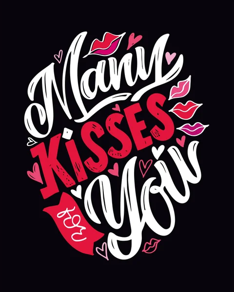 Gelukkige Valentijnsdag Briefkaart Beletteren Hou Van Kiss You Belettering Label — Stockvector