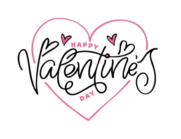 Feliz Día San Valentín Amo Beso Lettering Hand Drawb Doodle — Vector de stock