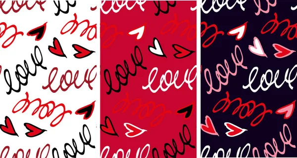 Schöne Handgezeichnete Liebe Herzkuss Muster Hintergrund Happy Valentine Day Vorlage — Stockvektor