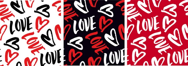 美しい手を描いた愛の心のキスパターンの背景 ハッピーバレンタインデーテンプレートのデザイン要素 — ストックベクタ