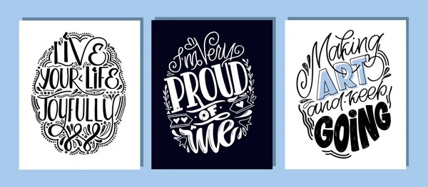 Motivasyon elle çizilmiş kartpostallar hayat hakkında. Etiket sanatı.