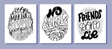 Sevimli motivasyon, elle çizilmiş hayat hakkında kartpostallar. Harf sanatı.