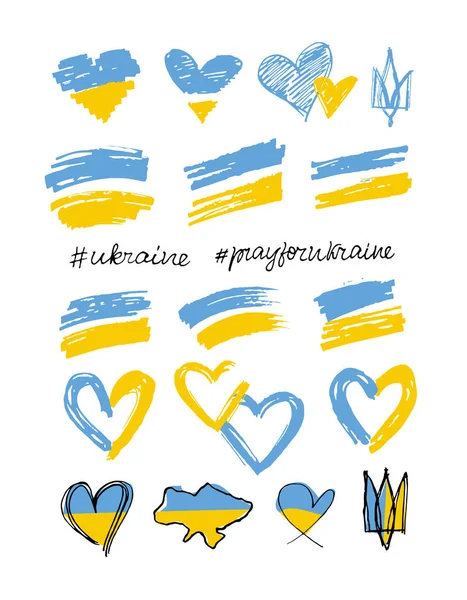 Sostengo Ucraina Bandiera Ucraina Con Set Icone Pray Ukraine Salva — Vettoriale Stock