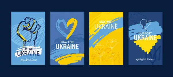 Apoio Ucrânia Bandeira Ucraniana Com Conjunto Ícones Conceito Pray Ukraine — Vetor de Stock