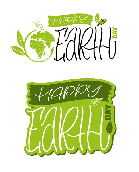 Happy Earth Day Graziosa Etichetta Con Scritte Scarabocchiate Disegnate Mano — Vettoriale Stock