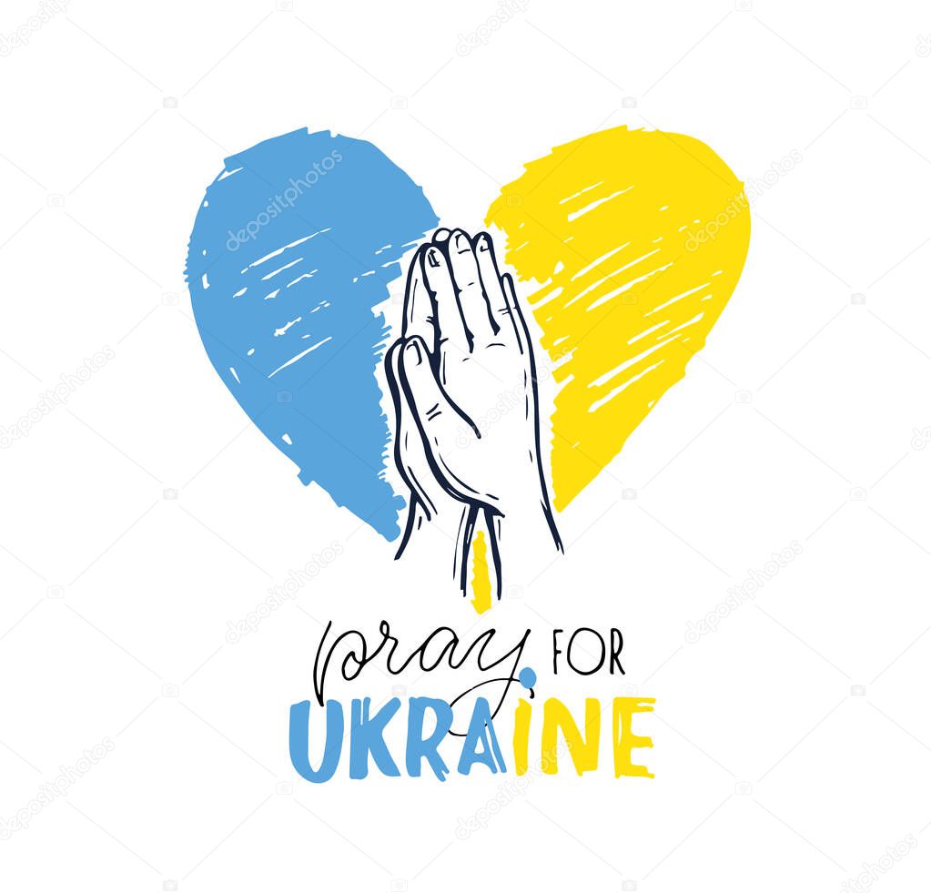 Glory of Ukraine! I Support Ukraine, Ukrainian flag with a Pray for Ukraine concept icon set. Save from Russia stickers for media. Vector illustration