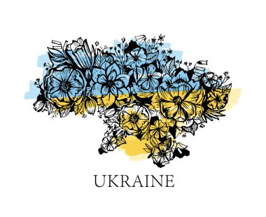 Ukrayna kalbimde. Ukrayna 'nın zaferi! Ukrayna, Ukrayna bayrağı ve Ukrayna konsept ikonu seti için dua ediyorum. Rusya 'nın çıkartmalarını medyaya sakla. Vektör illüstrasyonu