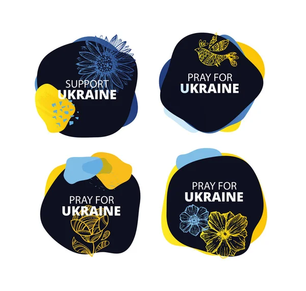 Soutenez Ukraine Gloire Ukraine Drapeau Ukrainien Avec Ensemble Icônes Conceptuelles — Image vectorielle