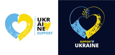 Ukrayna 'yı destekleyen kartpostallar. Mavi sarı Ukrayna bayrağı arkaplanı.