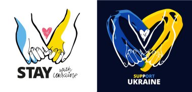 Lettering postcard hand drawn about Support Ukraine. Blue yellow ukrainian flag background. clipart