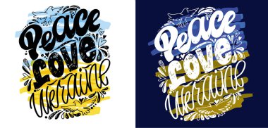 Ukrayna 'yı destekleyen kartpostallar. Mavi sarı Ukrayna bayrağı arkaplanı.