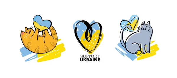 ウクライナのレーベルをサポート 青い黄色のウクライナ国旗背景 — ストックベクタ